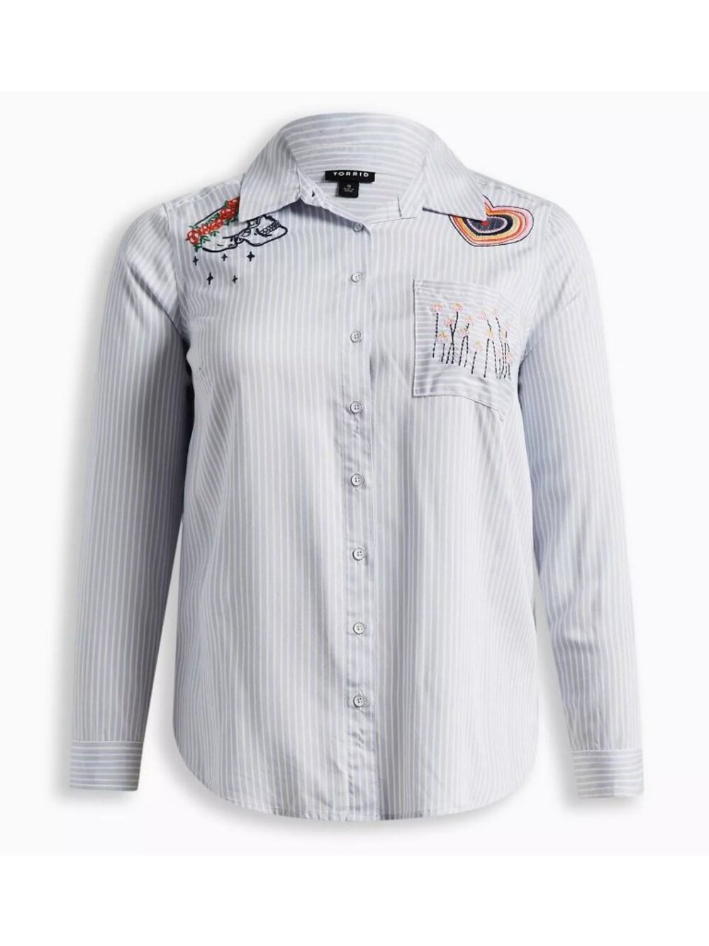 Torrid Lizzie Top Womens Size 5X Blue Striped Embroidered Skull Rayon Twill